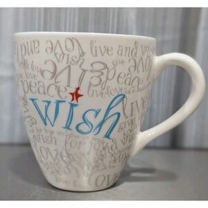 Starbucks 2005 Christmas "Wish" Holiday Blue Peace Live Love Coffee Mug 12oz‎